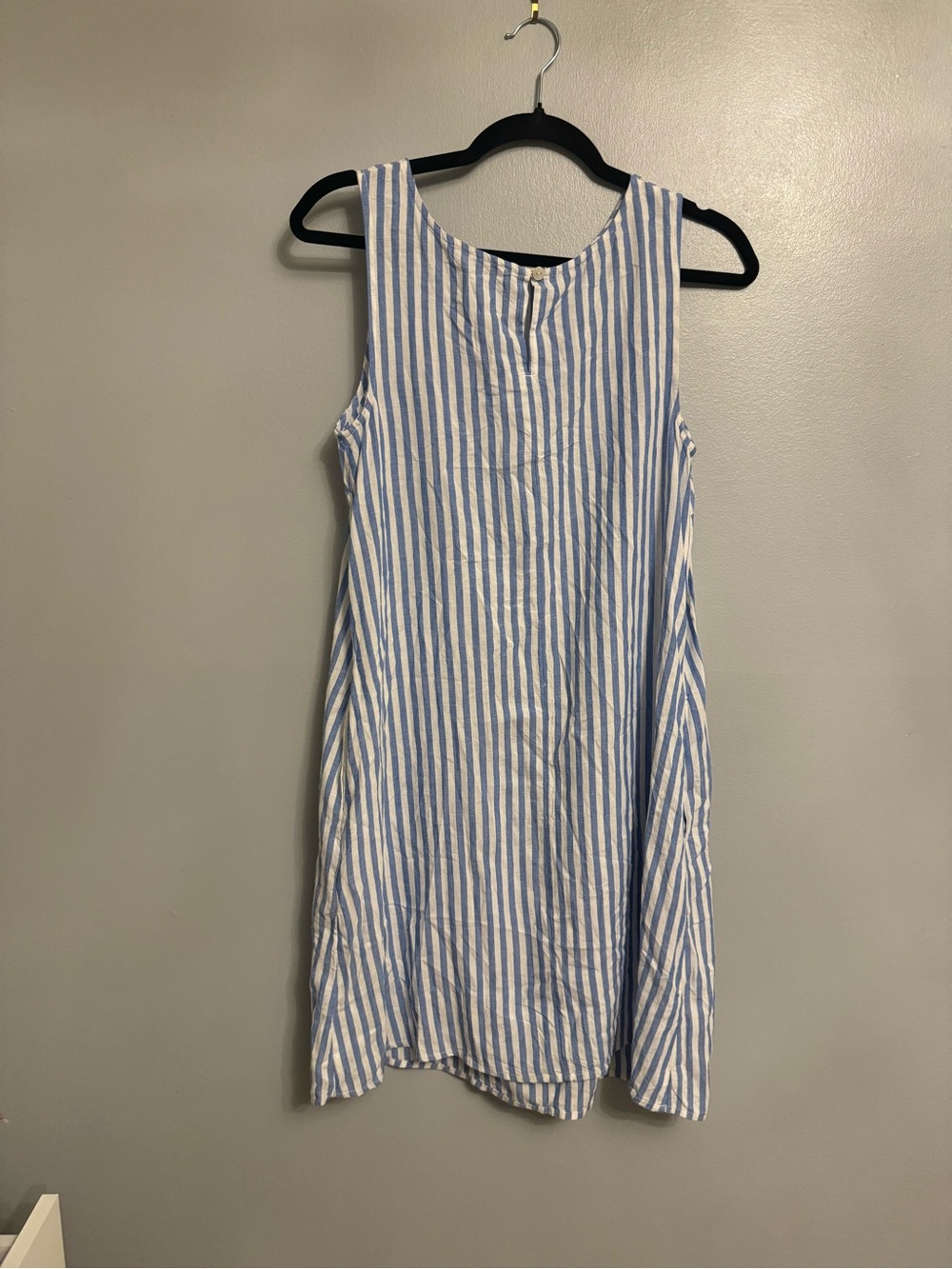 beachlunchlounge Blue & White Vertical Stripe linen shift mini dress XS - Picture 4 of 4